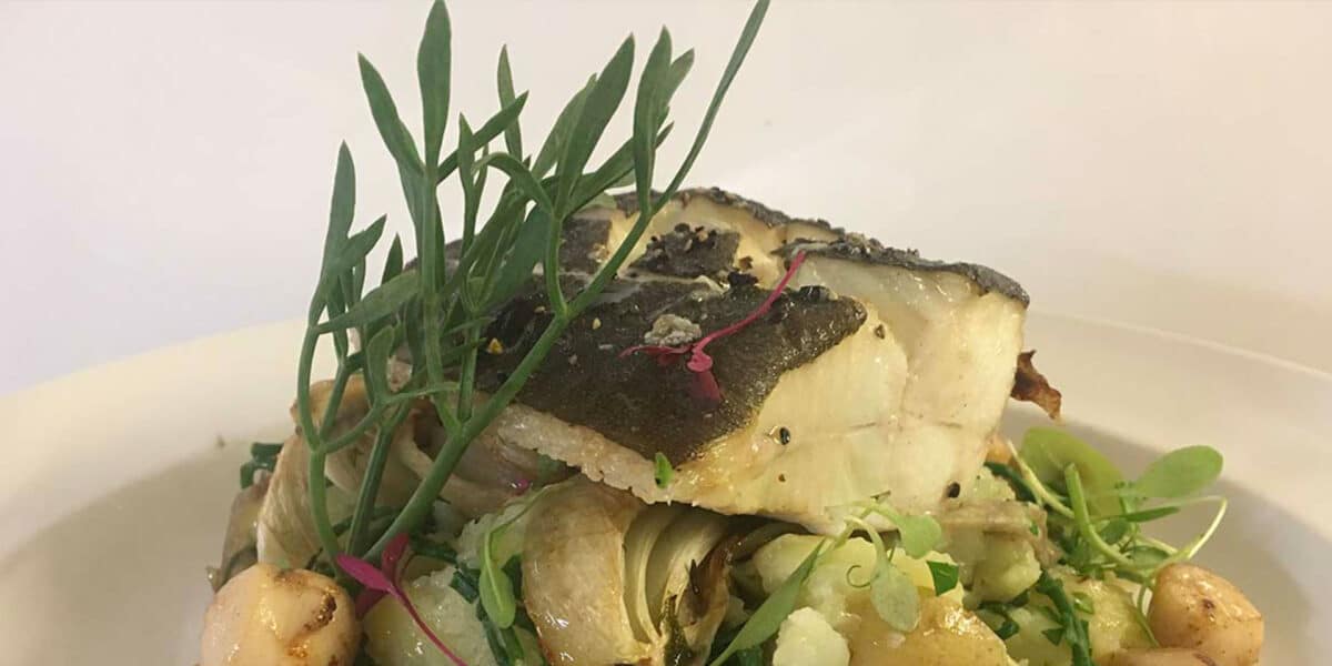 Sea Veg sea fennel to garnish fish dish with pea shoots