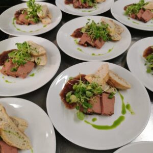 Chicken Liver Pate with Parsley Oil restaurant plated dish