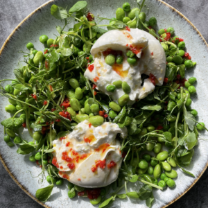 Pea, Burrata and Pea Shoot Salad By The Hungry Hobbit