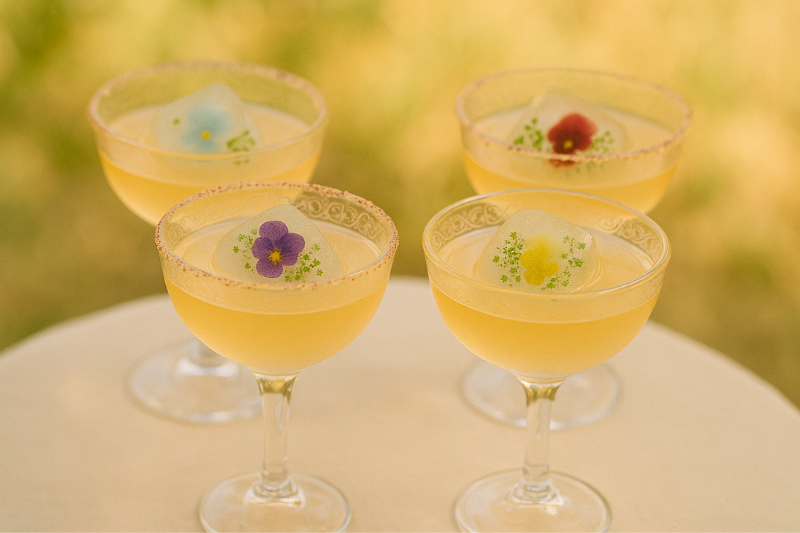 Summer drinks with floral garnish