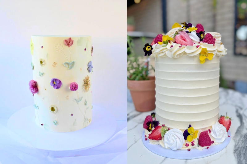 Cake decorated with edible flowers